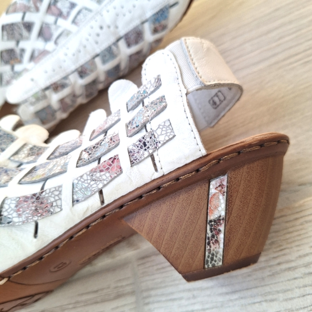 Rieker women's Sina 78 white and floral weave leather slingback heel size 41EU - Picture 11 of 15